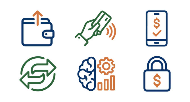Digital payment and finance icons for modern technology