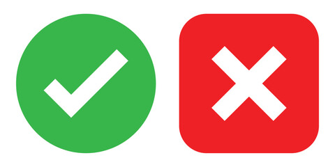 Right and wrong vector icon set rounded color black outline, flat rounded check mark, cross, x mark, circle shape thin line tick mark symbol. Approval and rejection signs isolated on white background © Adobe boss