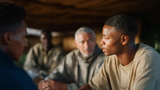A multicultural group of scientists decoding ancient climate data inside an ice cave research station, each sharing cultural perspectives on environmental memory &mdash; global heritage, scientific