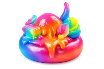 Colorful surreal dessert art with transparent background design render.