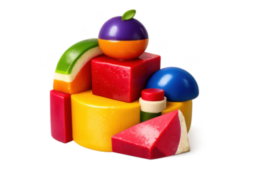 Colorful Geometric Shapes on a transparent background, studio shot.