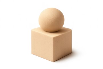 Sphere and Cube on transparent background, beige color still life shot.