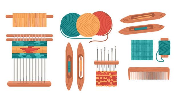 Colorful yarn and weaving tools set for crafting and textiles