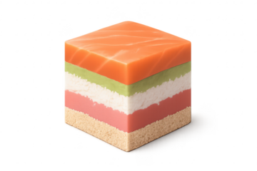 Food Cube Layers in Transparent Background - Salmon, Rice, Avocado