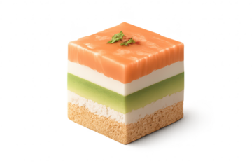 Geometric layered dessert with transparent background, modern dessert.