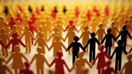 Set of diverse people paper cutouts holding hands