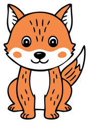 Cute Cartoon Fox Illustration Orange Furry Animal Sitting