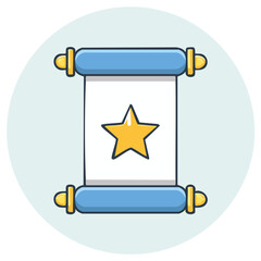 Cartoon Scroll Paper with Five Point Star Illustration Featuring Blue Rods and Gold Knobs