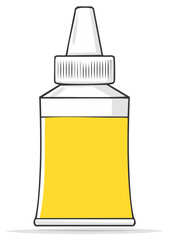 Cartoon Tube of Yellow Liquid Glue With White Cap and Applicator