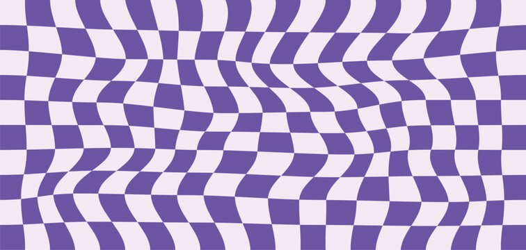 Purple Wavy Checkerboard Optical Illusion Seamless Pattern Background