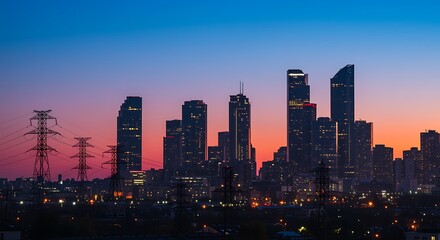 Naklejka premium City Skyline at Sunset with HighRise Buildings