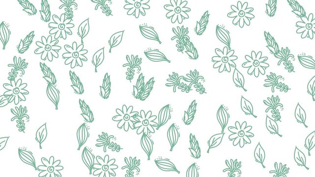 Green floral and leafy pattern on white for backgrounds, invitations, stationery, textiles, and natureinspired designs needing a fresh look.
