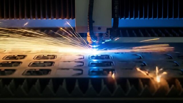 Laser cutting machine in action cutting through metal sheet with precision and accuracy in industrial setting