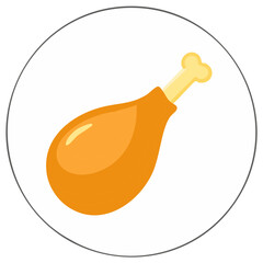 Roasted chicken leg illustration within a white circular frame, food graphic
