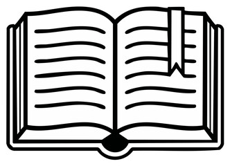 Open Book Icon with Bookmark, Outline Illustration for Learning or Education Concepts