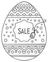 Festive Easter Egg Outline with Sale Message and Tag for Coloring or Decoration Concept