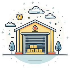 Cartoon Warehouse with Boxes Vector Illustration for Storage and Delivery
