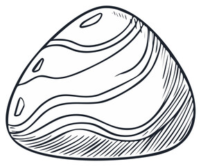 A smooth tumbled stone with natural wavy stripes hand drawn monochrome vector sketch illustration