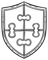 Medieval heraldic shield with a decorative cross moline symbol vector line art
