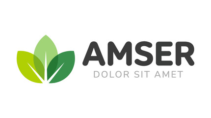 Fototapeta premium AMSER logo featuring two green leaves and bold sans-serif wordmark, ideal for eco-friendly, sustainability, or nature-inspired branding.