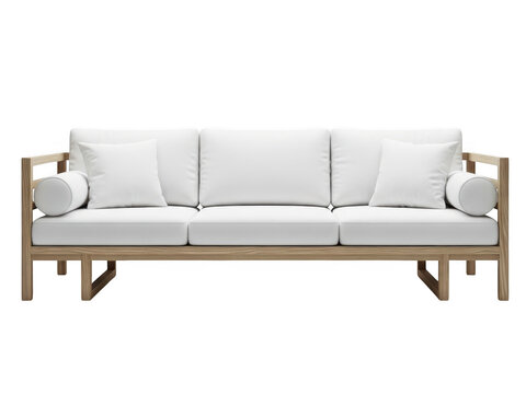 Modern outdoor sofa with white cushions isolated on transparent background