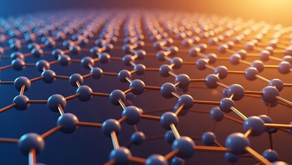 Detailed view of a hexagonal lattice structure possibly graphene with glowing connections