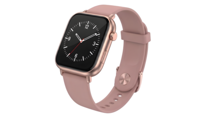 Modern rose gold smartwatch with pink strap and analog watch face