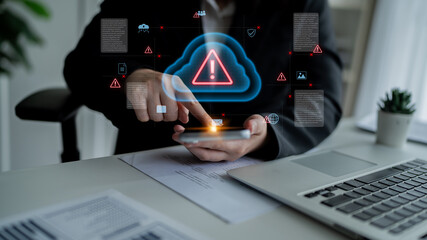 Cloud computing with alert icons and security elements, representing real-time threat detection, risk prevention, and digital infrastructure protection Parse