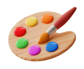 3D Artist Palette with Colorful Paint and Brush