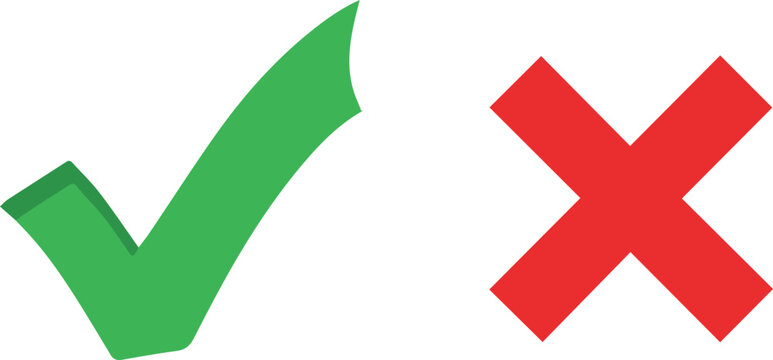 Green Check Mark and Red X Symbol for Correct and Incorrect Options, Yes or No Decisions