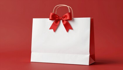Gift shopping event festive red bag with bow indoor studio high-quality product photography contemporary setting emphasis on gifting concept