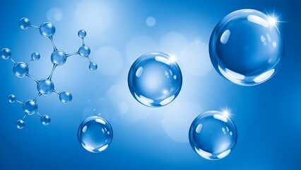 Abstract depiction of water droplets and molecular structure in blue tones