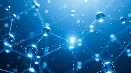 Abstract blue network of interconnected nodes and glowing lines digital technology