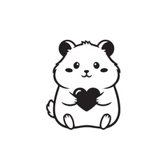 Cute hamster holding heart symbol with love and affection