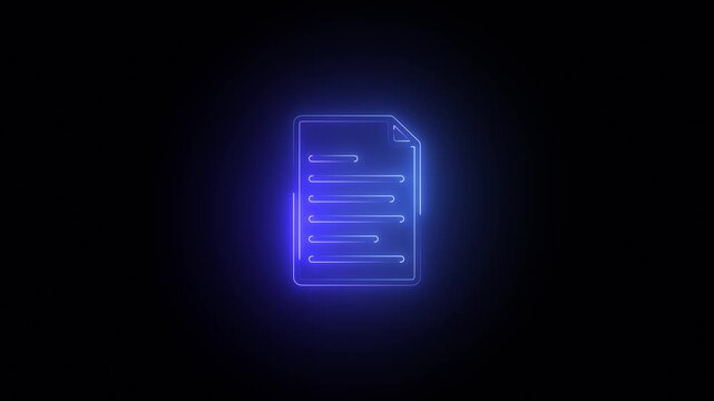 Neon animated document. This is a contract signing or documentation writing, neon checklist icon.