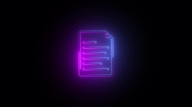 Neon animated document. This is a contract signing or documentation writing, neon checklist icon.