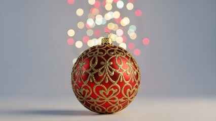 Festive Red Ornament with Golden Filigree and Soft Bokeh Lights