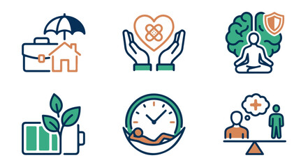 Health and wellness icons representing insurance support and balance