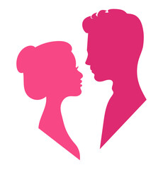 Romantic Couple Silhouette in Love. Man and Woman Face to Face in Heart Shape Vector Illustration.