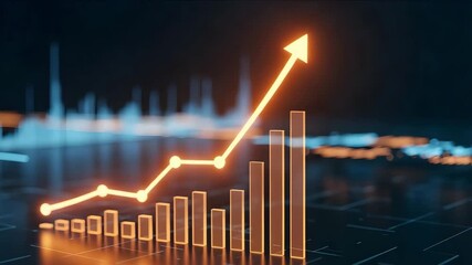Glowing bar chart and line graph showing upward trend and financial growth - Powered by Adobe