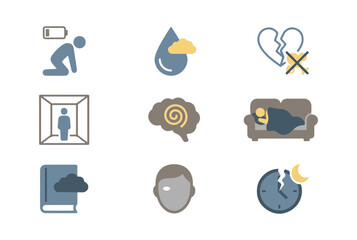 Mental health icons depression sadness and emotional wellbeing