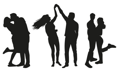 Romantic silhouettes of couples in various poses
