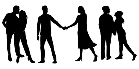 Romantic silhouettes of couples in various poses