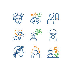 Mental health icons representing various emotional states and concepts