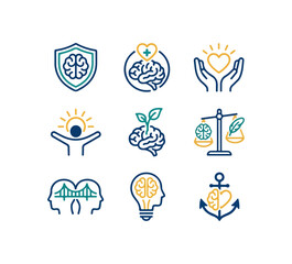 Set of abstract conceptual icons for various themes