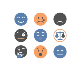 Set of emotional icons joy sadness anger confusion contemplation neutrality