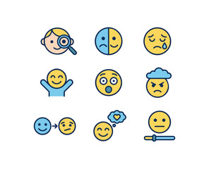 Set of emotional icons joy sadness surprise anger and various expressions