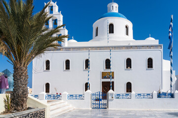 The main church in Oia, on Santorini, Greece
