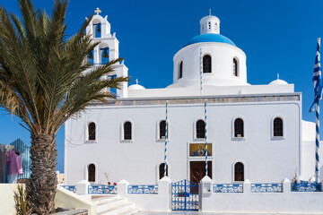 The main church in Oia, on Santorini, Greece