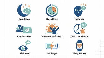 Sleep and wellness icons for health and medical applications